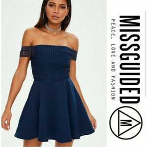 Missguided Navy Blue lace top Skater Dress